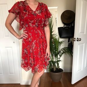 Red Floral Anthropology Sun Dress